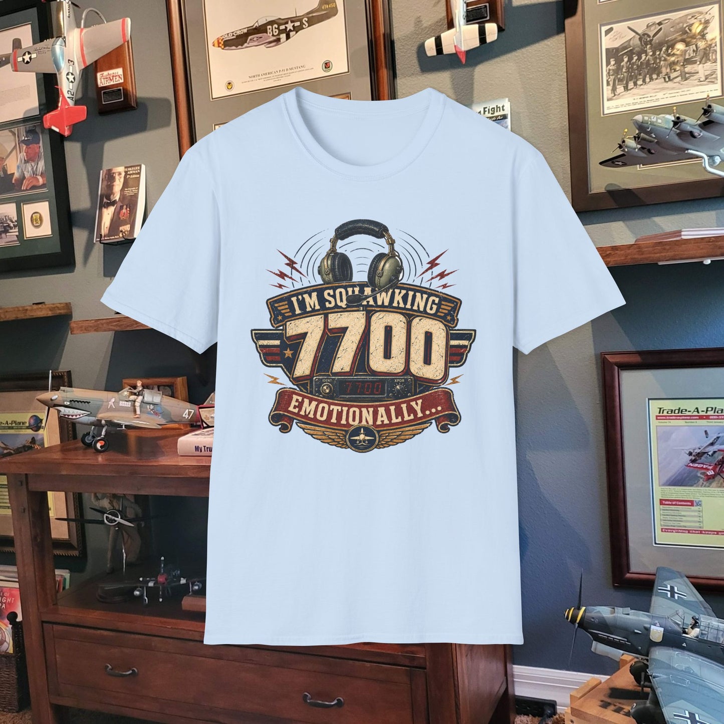 T‑Shirt — “I’m Squawking 7700 Emotionally” Retro Pilot/AvGeek Graphic Tee