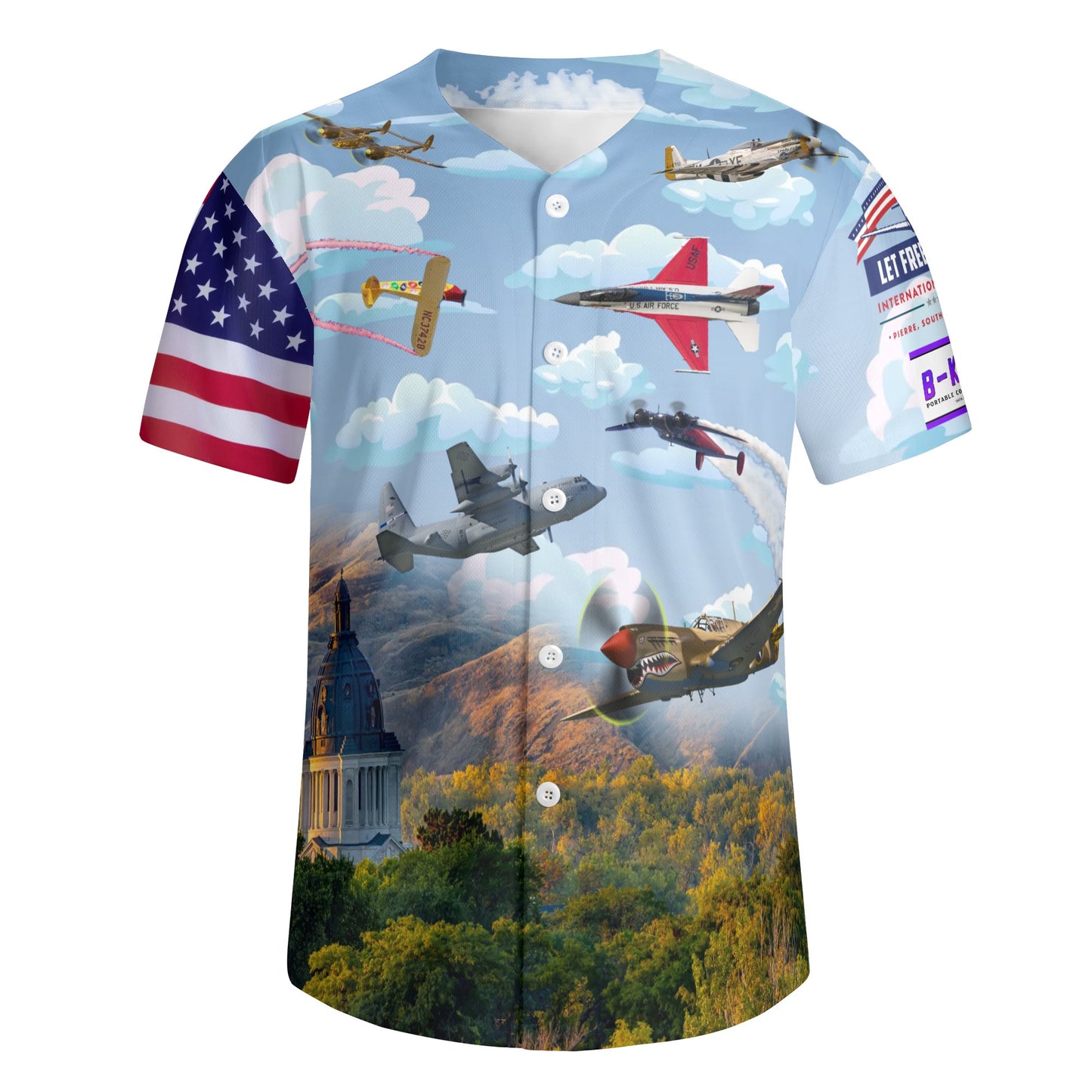 B-Kool Let Freedom Fly International Airshow Sponsor Mens Short Sleeve Baseball Jersey