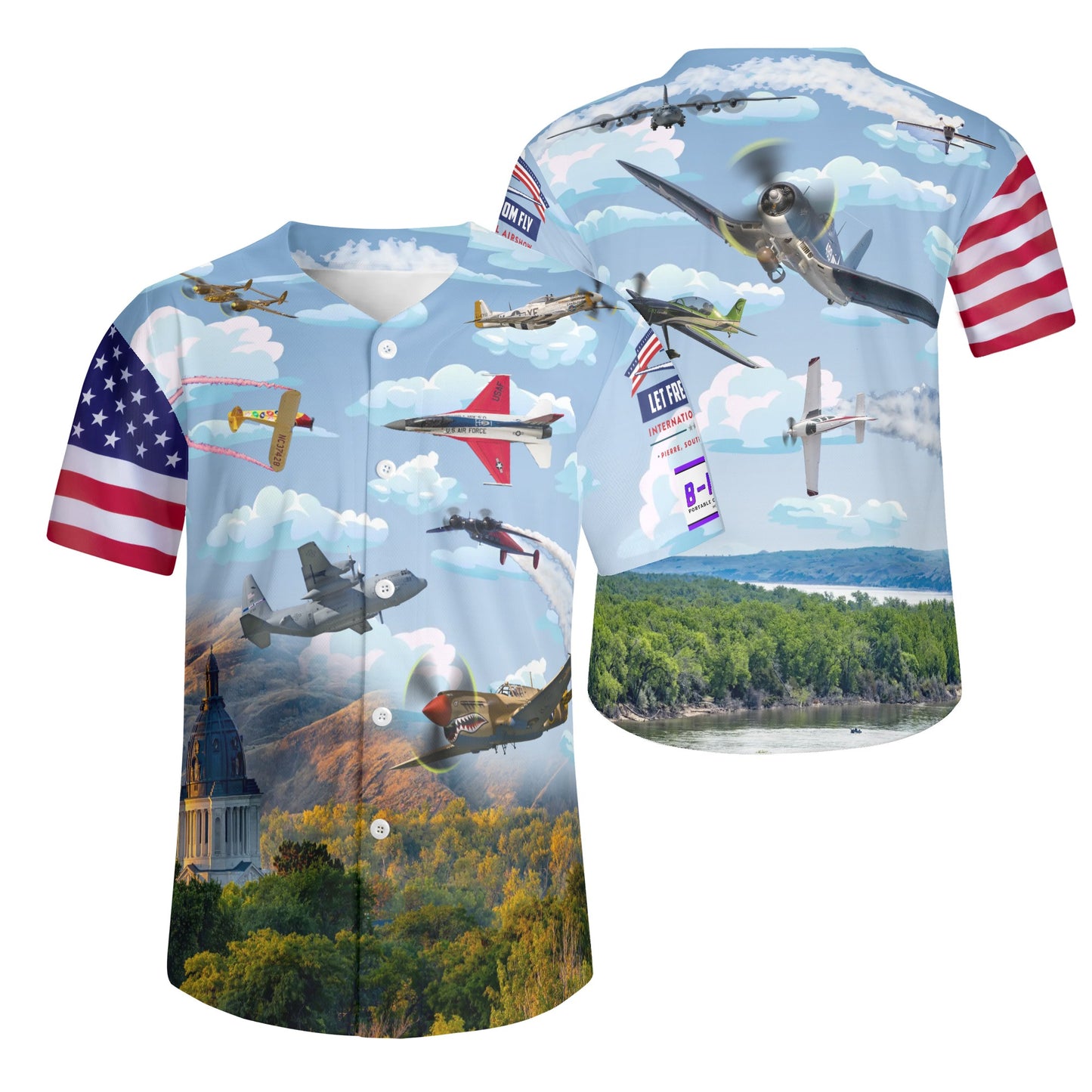 B-Kool Let Freedom Fly International Airshow Sponsor Mens Short Sleeve Baseball Jersey