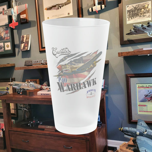 American Warbirds P-40 Warhawk Version 2 Frosted Pint Glass, 16oz