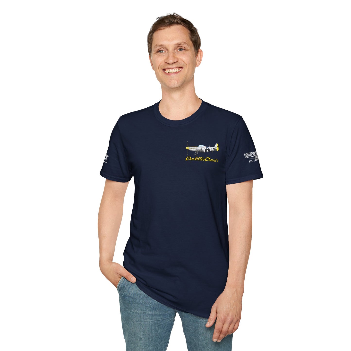 Southern Heritage Aviation Foundation P51 Mustang Charlotte's Chariot II Unisex Softstyle T-Shirt