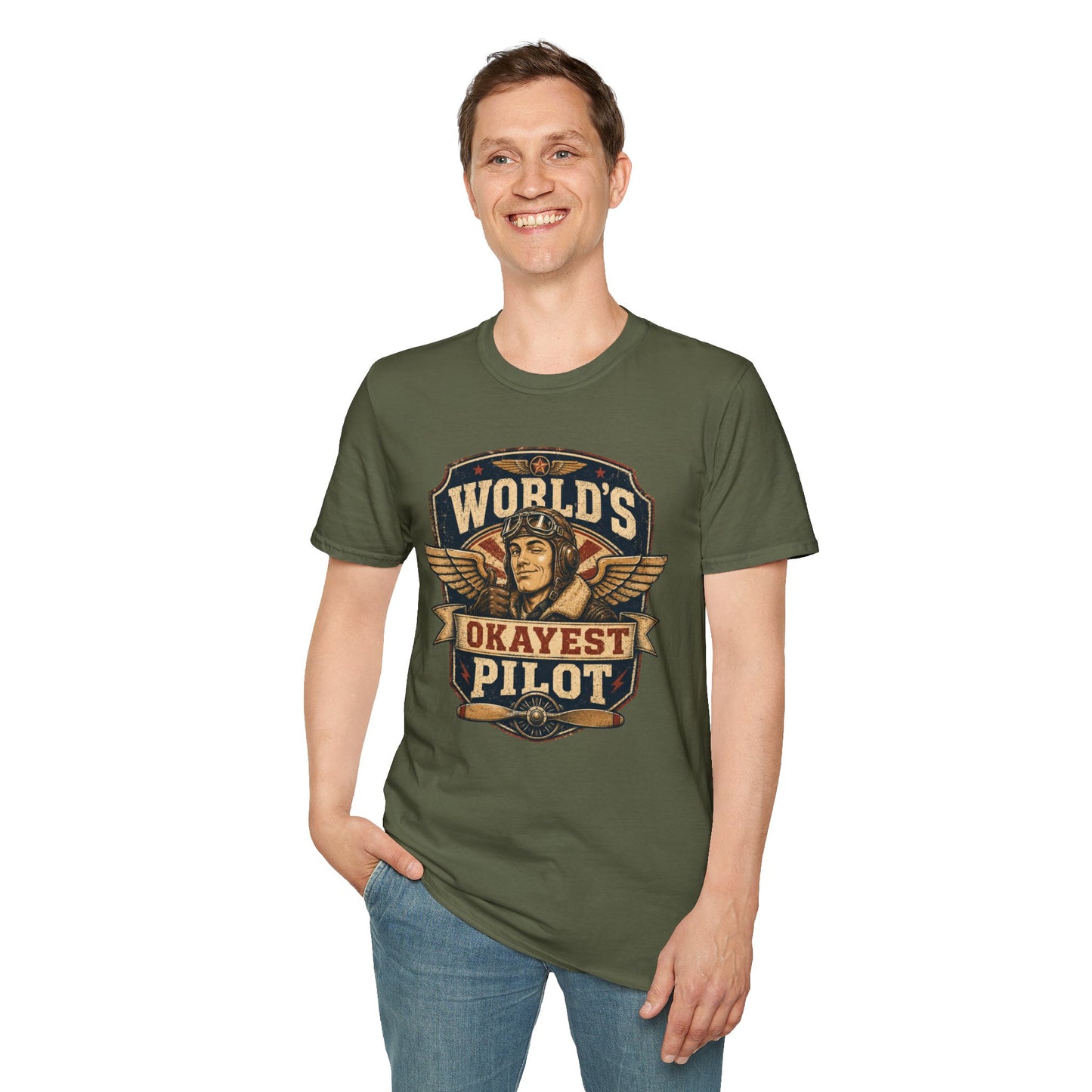 T-Shirt — "World's Okayest Pilot" Vintage Aviator Graphic