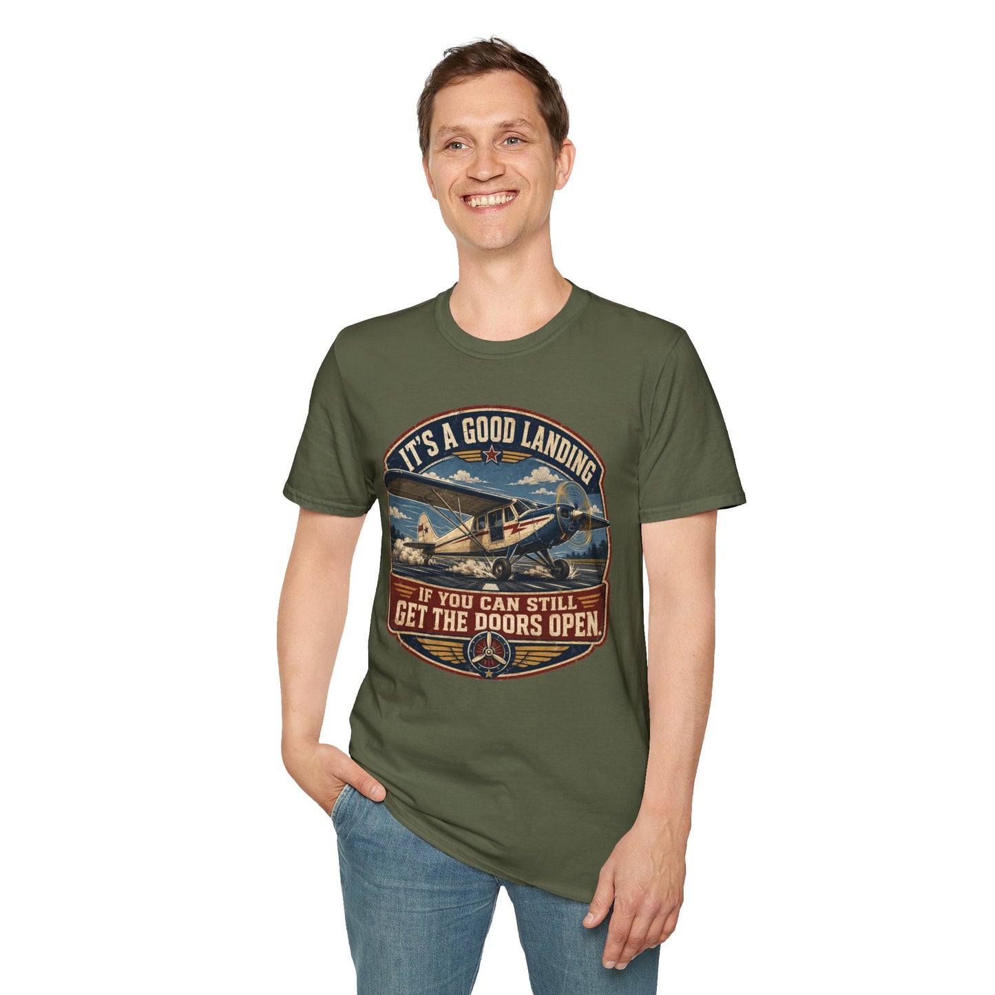 Aviation T-Shirt — “It’s a Good Landing” Vintage Airplane Pilot Tee