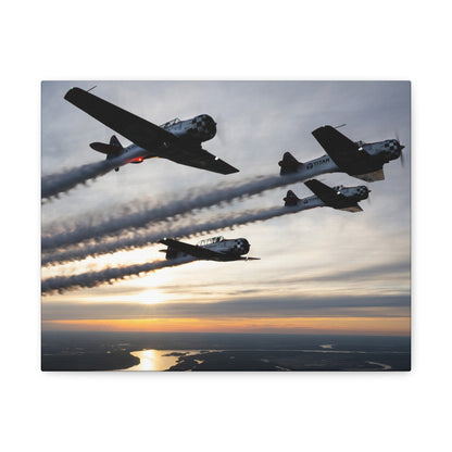 TIAN Team at Sunset Canvas Print — Tight Formation Planes Stretched Matte