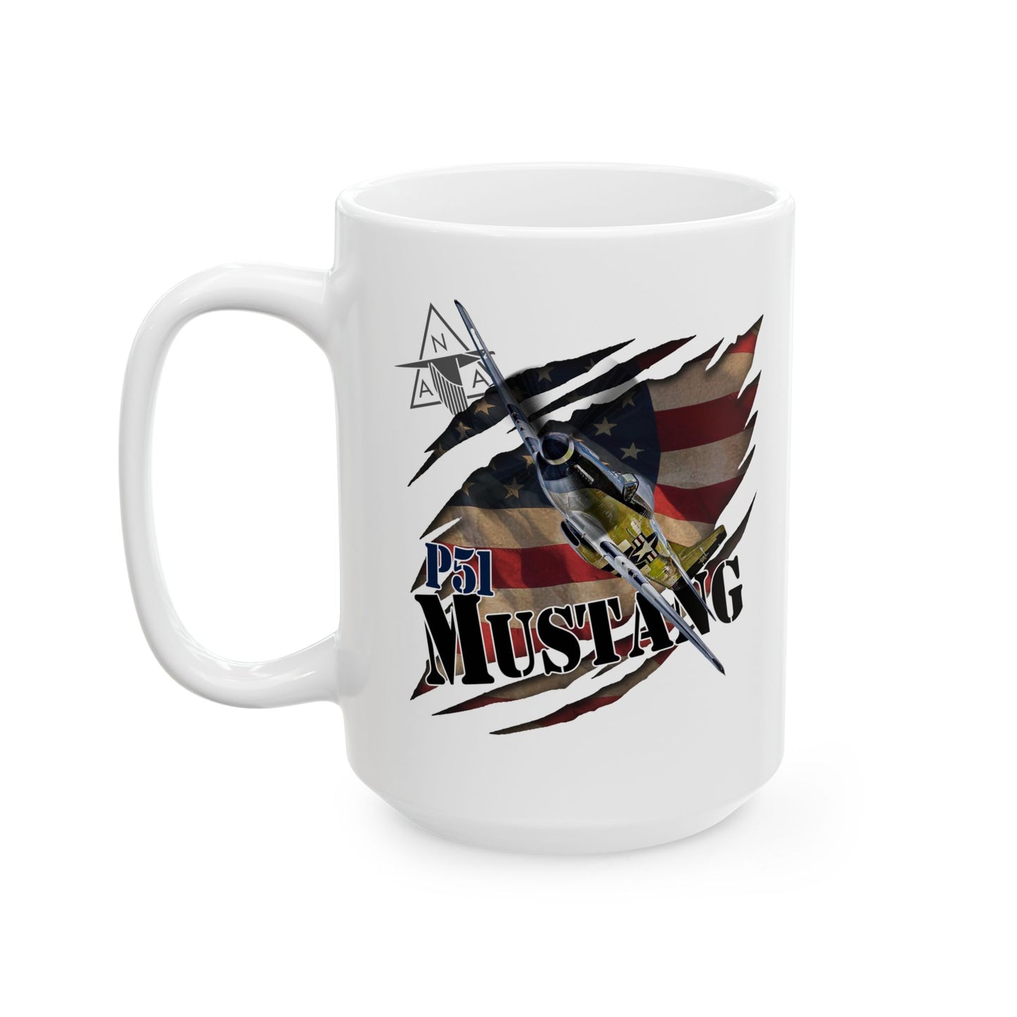 APWO P51 Mustang Logo Ceramic Mug, (15oz)