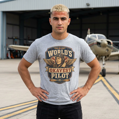 T-Shirt — "World's Okayest Pilot" Vintage Aviator Graphic