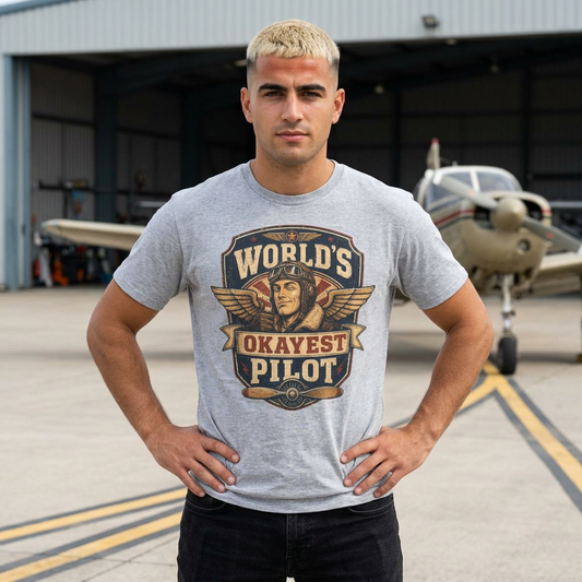 T-Shirt — "World's Okayest Pilot" Vintage Aviator Graphic