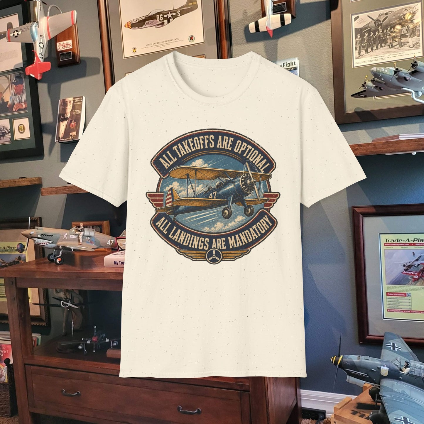 Aviation Graphic Tee — "All Takeoffs Are Optional, All Landings Are Mandatory"