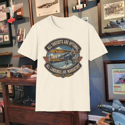 Aviation Graphic Tee — "All Takeoffs Are Optional, All Landings Are Mandatory"