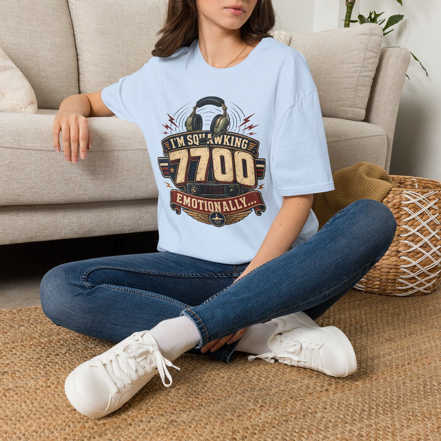 T‑Shirt — “I’m Squawking 7700 Emotionally” Retro Pilot/AvGeek Graphic Tee