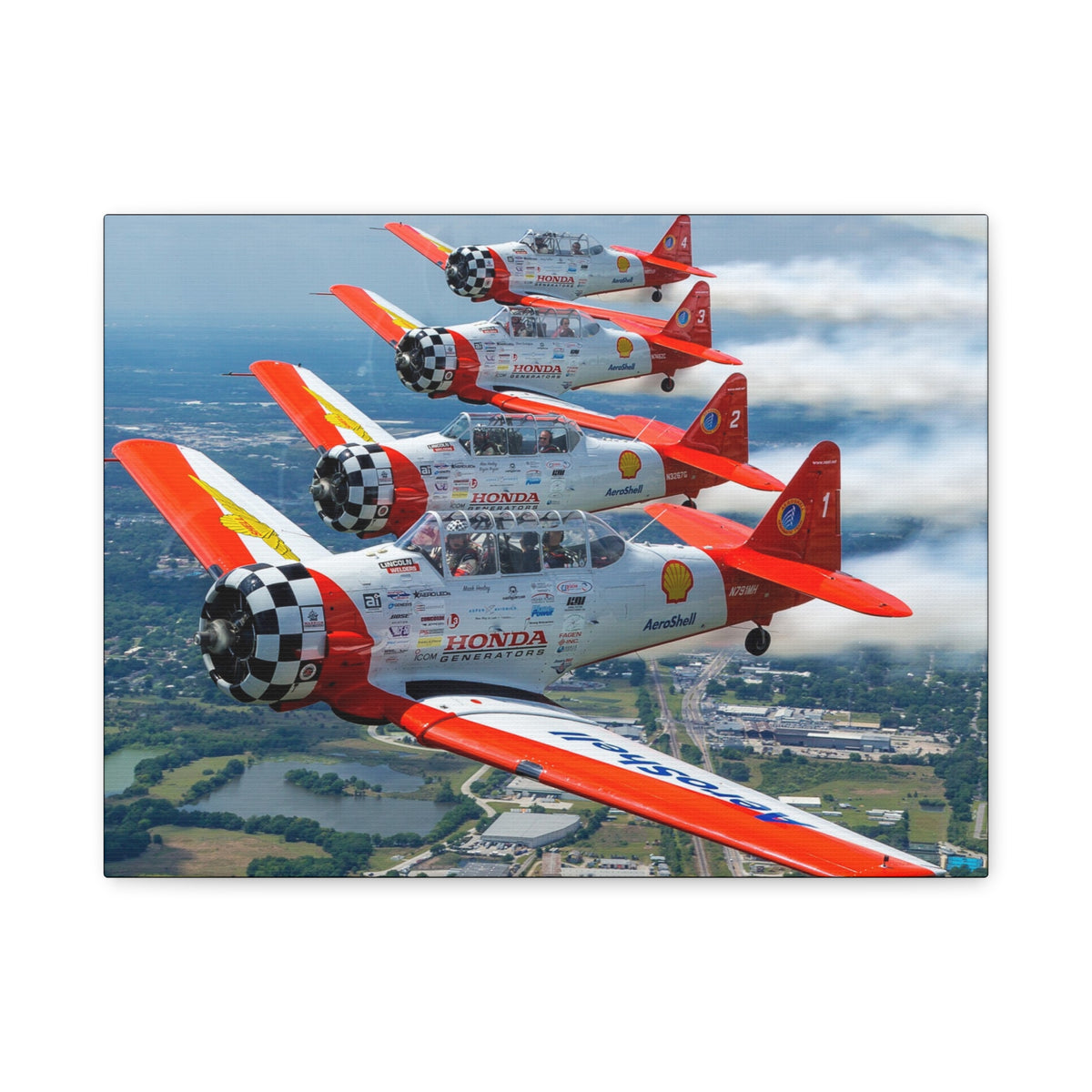 AeroShell Aerobatic Team Canvas Print — Tight Formation Planes Stretched Matte