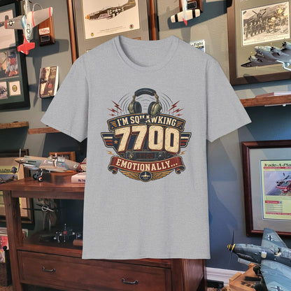 T‑Shirt — “I’m Squawking 7700 Emotionally” Retro Pilot/AvGeek Graphic Tee