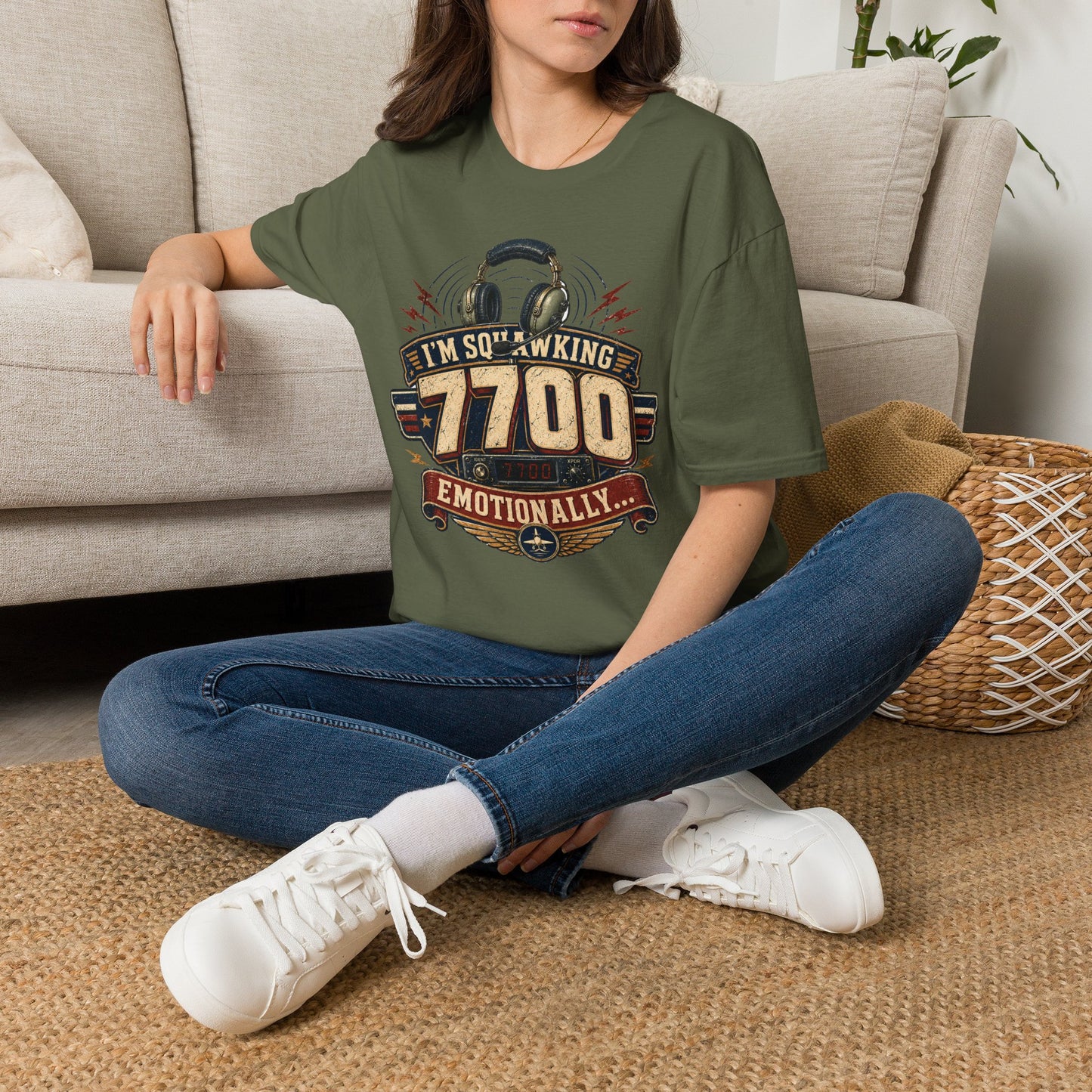 T‑Shirt — “I’m Squawking 7700 Emotionally” Retro Pilot/AvGeek Graphic Tee