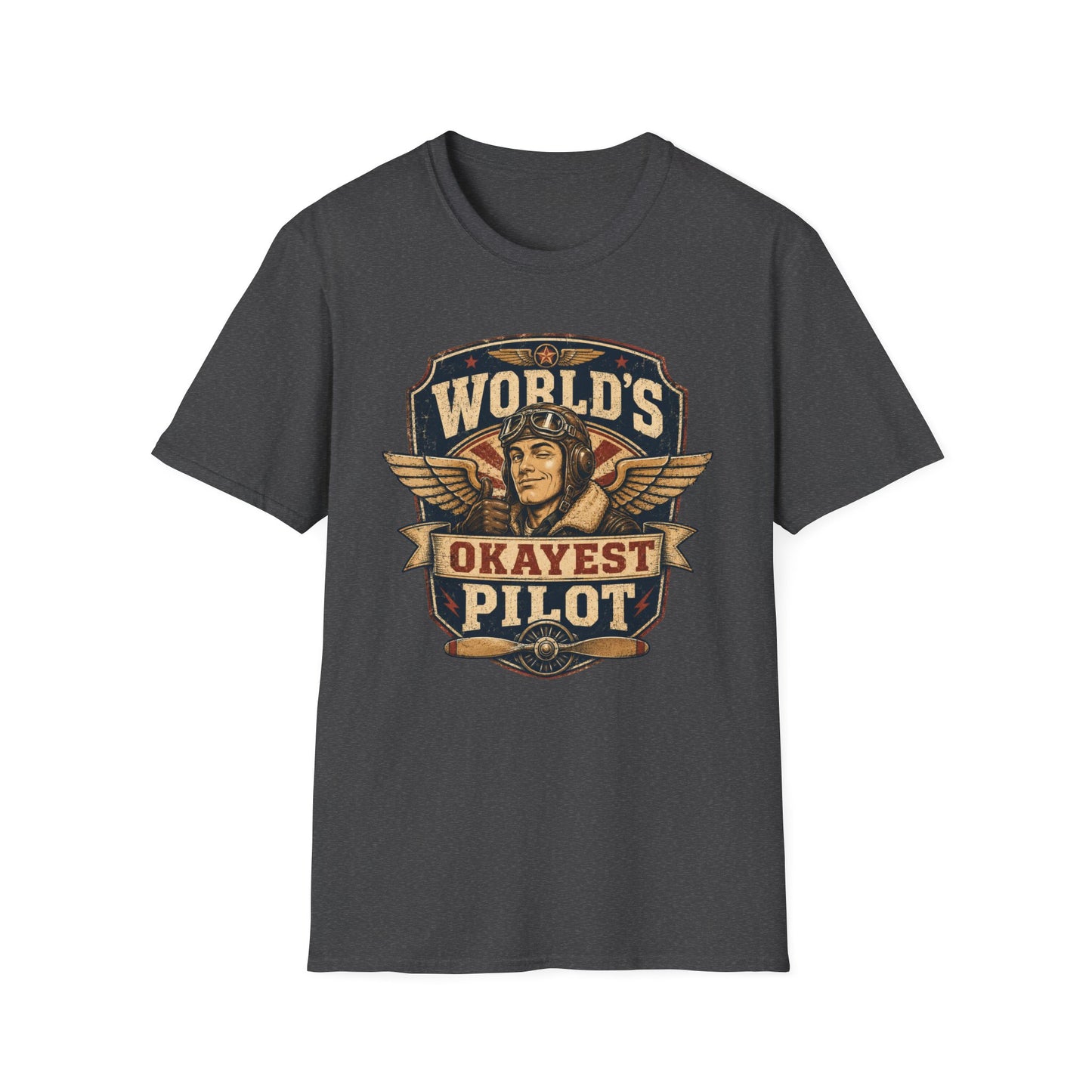 T-Shirt — "World's Okayest Pilot" Vintage Aviator Graphic