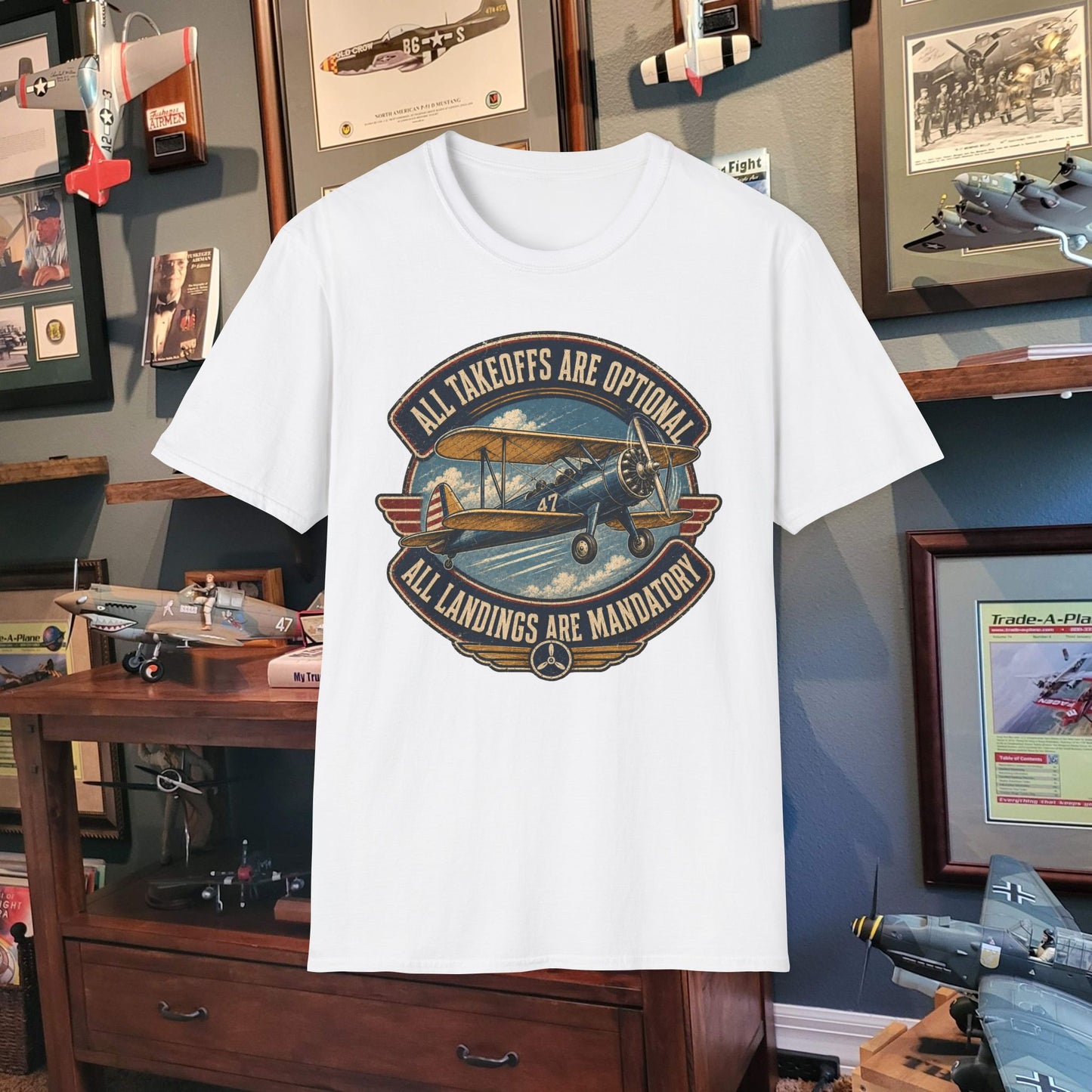 Aviation Graphic Tee — "All Takeoffs Are Optional, All Landings Are Mandatory"
