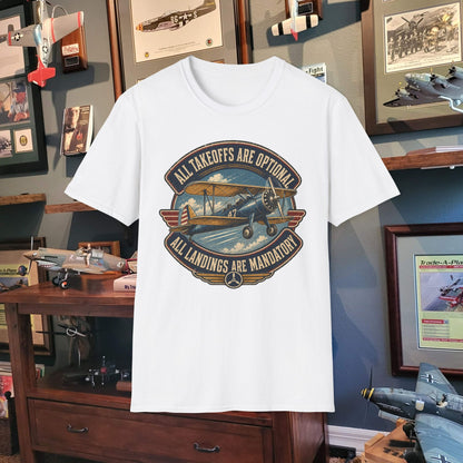 Aviation Graphic Tee — "All Takeoffs Are Optional, All Landings Are Mandatory"