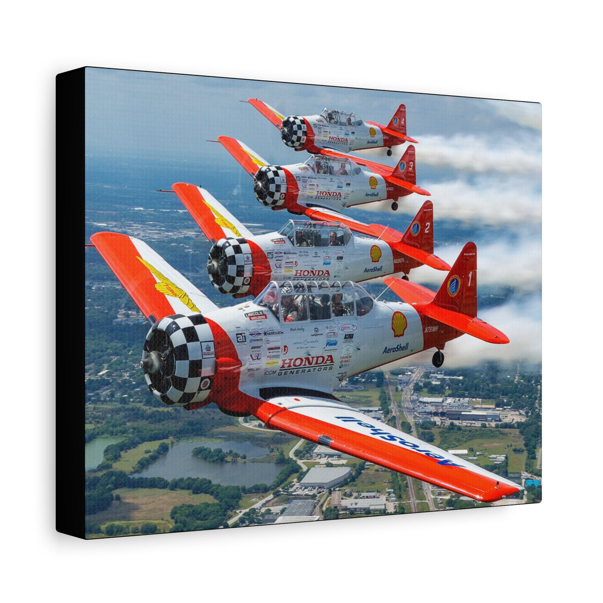 AeroShell Aerobatic Team Canvas Print — Tight Formation Planes Stretched Matte