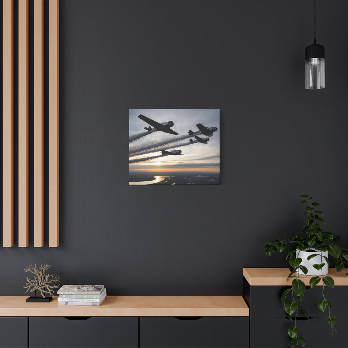 TIAN Team at Sunset Canvas Print — Tight Formation Planes Stretched Matte