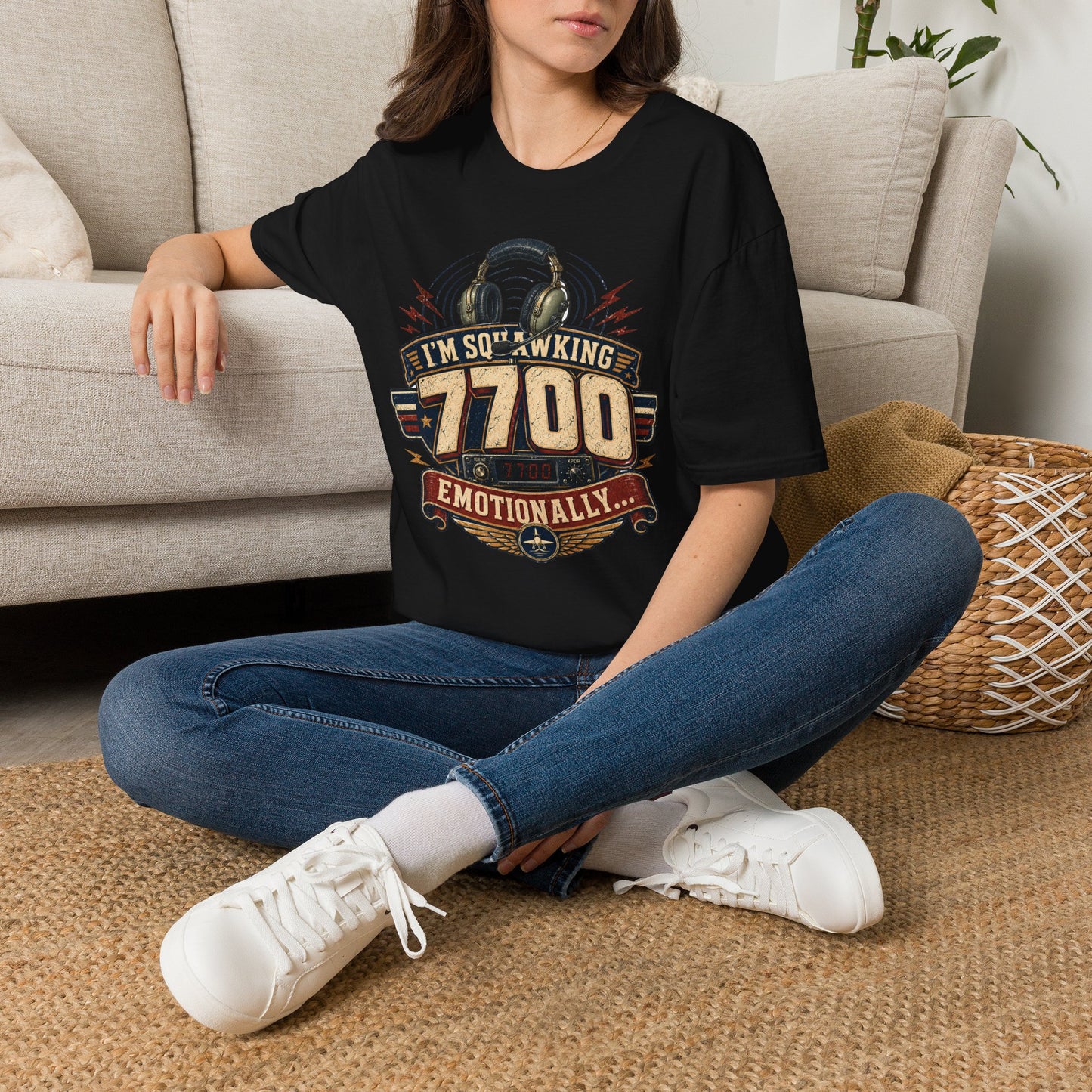 T‑Shirt — “I’m Squawking 7700 Emotionally” Retro Pilot/AvGeek Graphic Tee