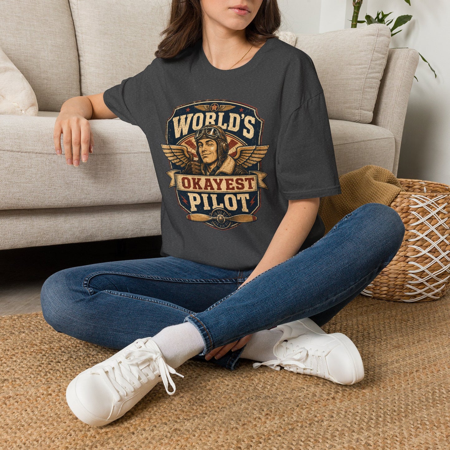 T-Shirt — "World's Okayest Pilot" Vintage Aviator Graphic