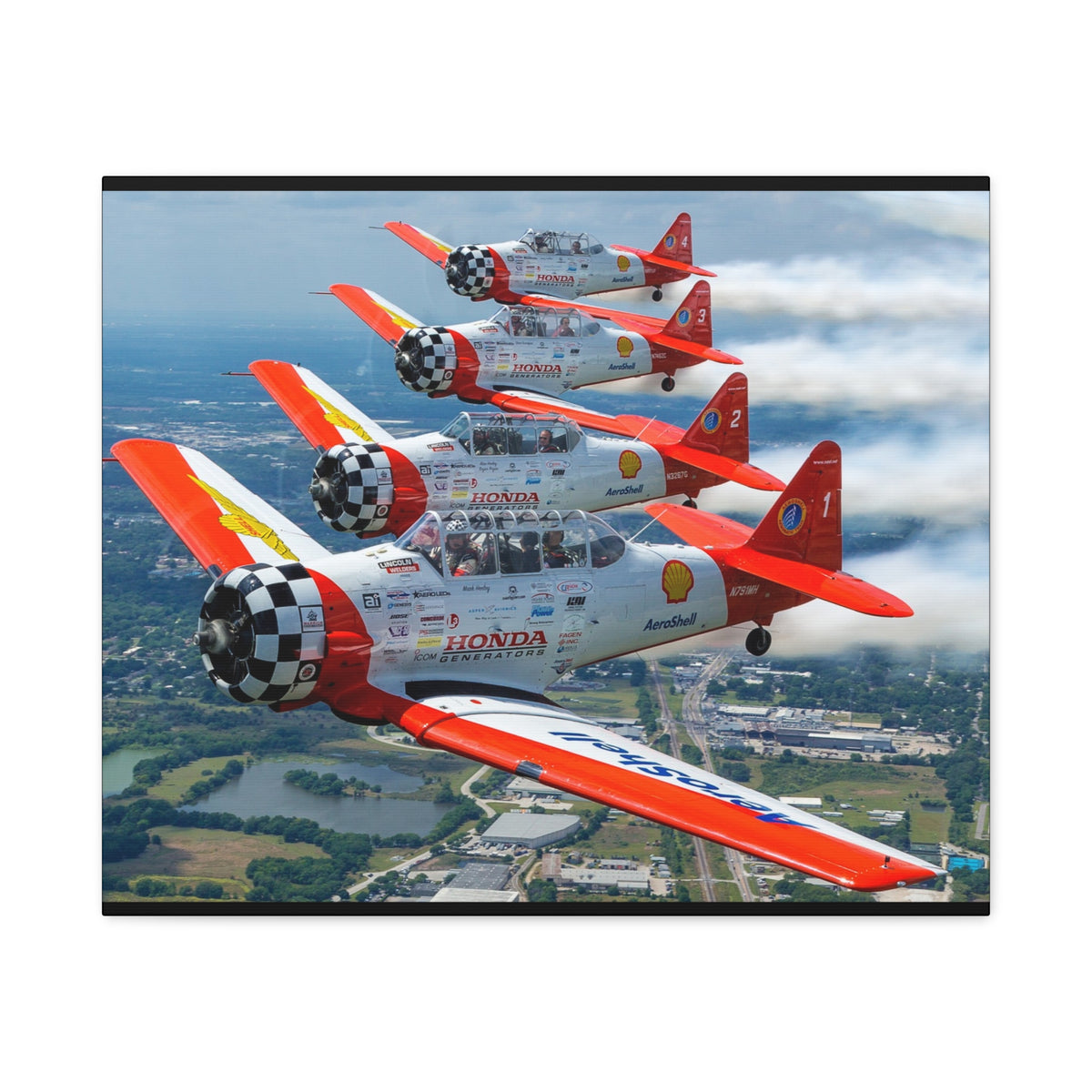 AeroShell Aerobatic Team Canvas Print — Tight Formation Planes Stretched Matte
