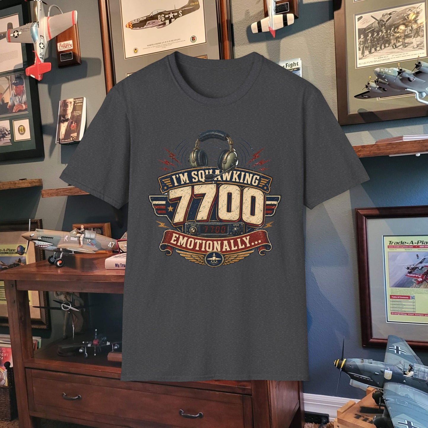 T‑Shirt — “I’m Squawking 7700 Emotionally” Retro Pilot/AvGeek Graphic Tee
