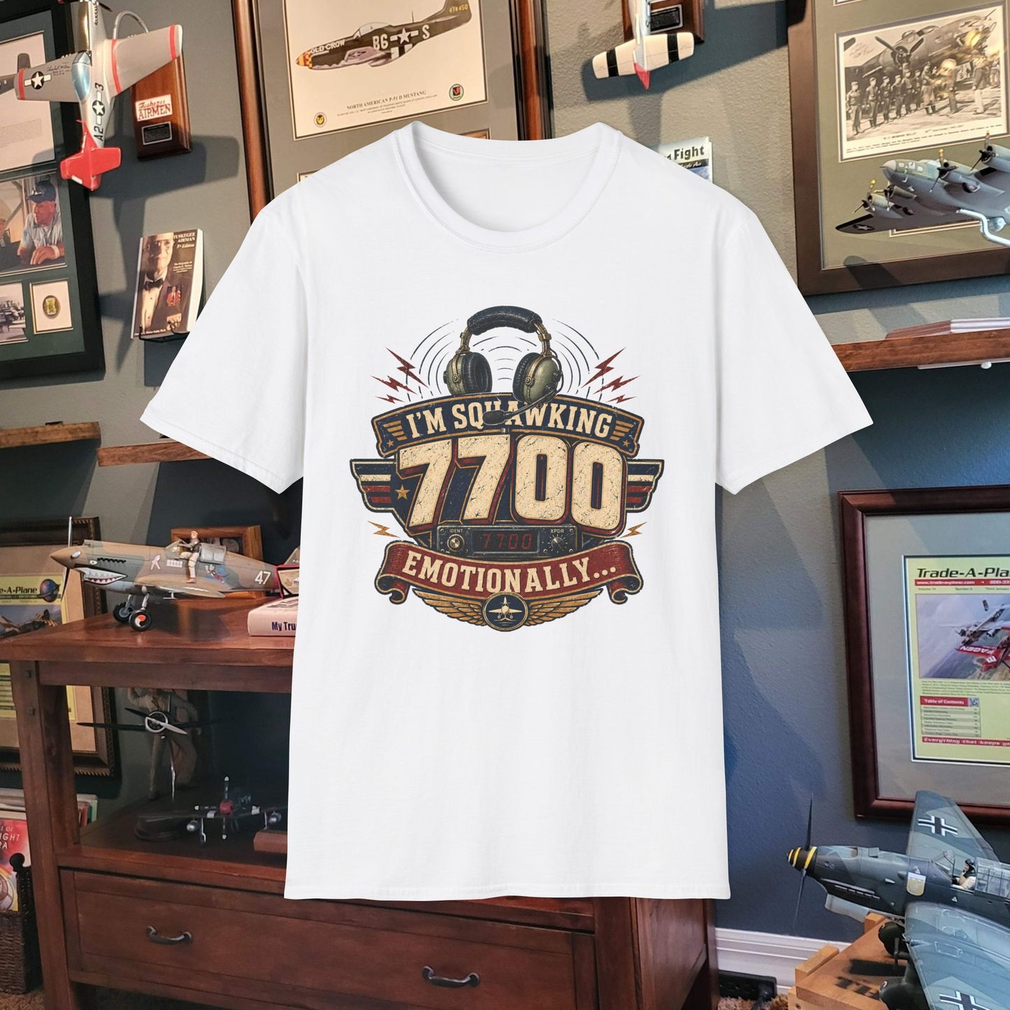 T‑Shirt — “I’m Squawking 7700 Emotionally” Retro Pilot/AvGeek Graphic Tee
