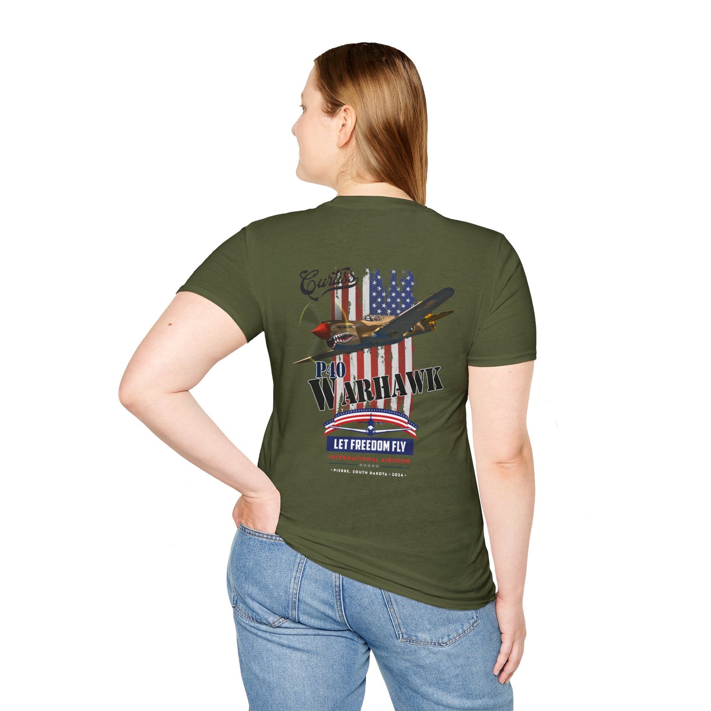 Let Freedom Fly P-40 Warhawk Version 2 T-Shirt Unisex Softstyle T-Shirt