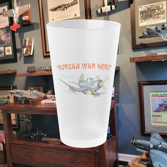 Korean War Hero F4U Corsair Frosted Pint Glass, 16oz