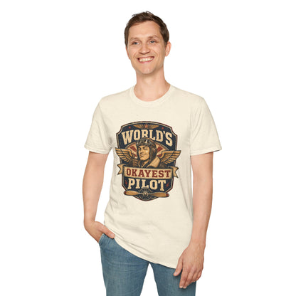 T-Shirt — "World's Okayest Pilot" Vintage Aviator Graphic