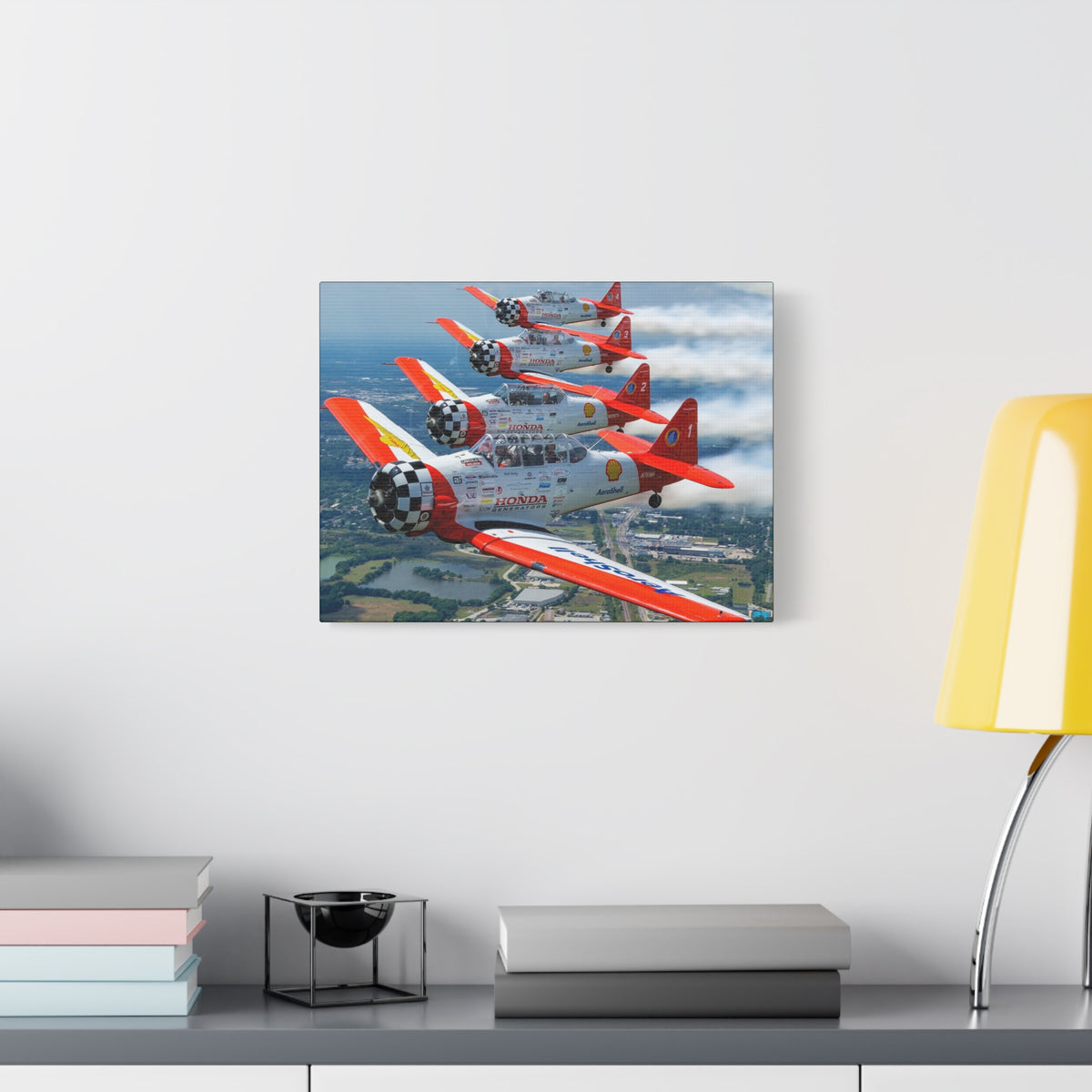 AeroShell Aerobatic Team Canvas Print — Tight Formation Planes Stretched Matte