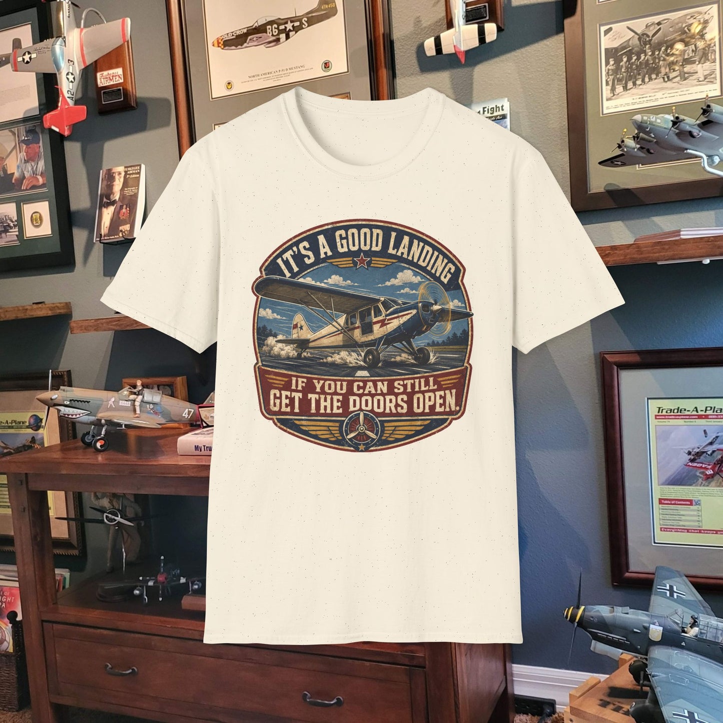 Aviation T-Shirt — “It’s a Good Landing” Vintage Airplane Pilot Tee
