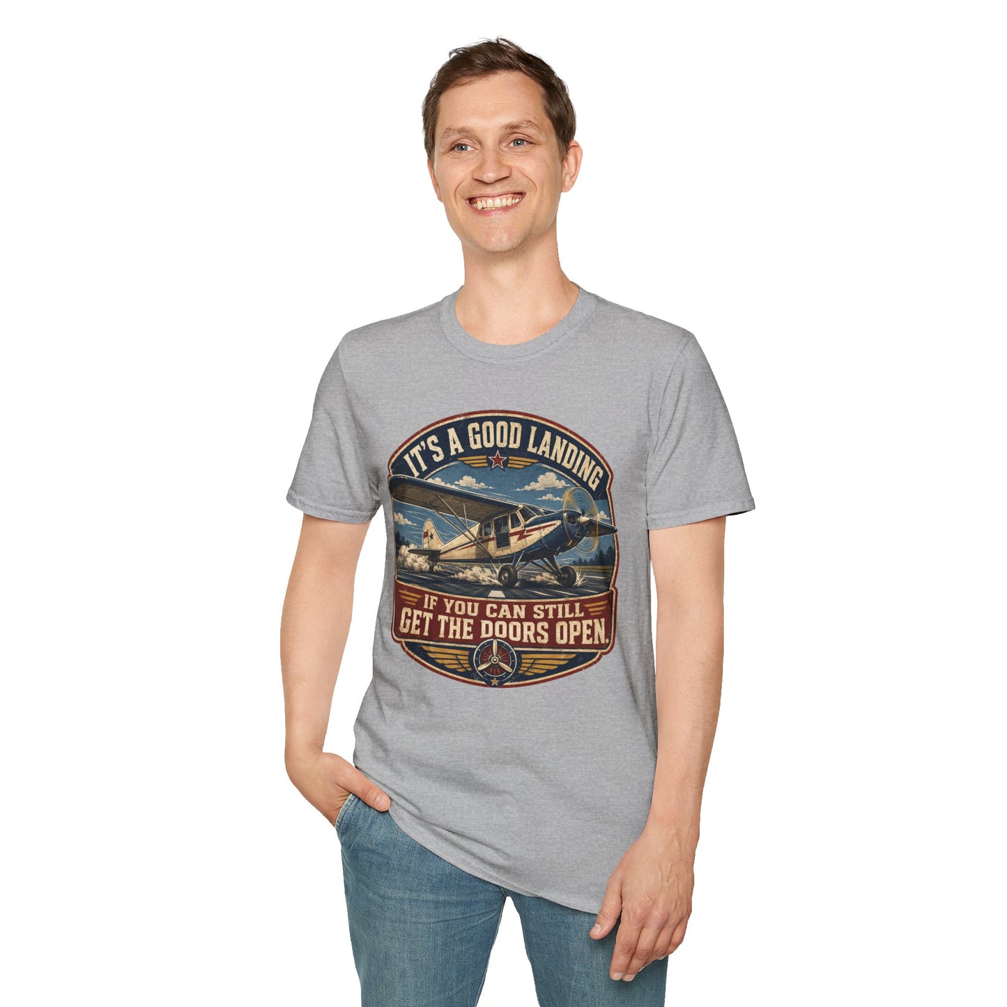Aviation T-Shirt — “It’s a Good Landing” Vintage Airplane Pilot Tee