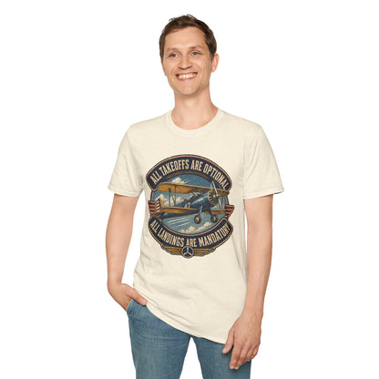 Aviation Graphic Tee — "All Takeoffs Are Optional, All Landings Are Mandatory"