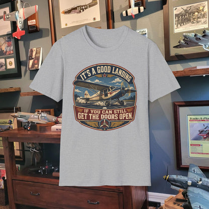 Aviation T-Shirt — “It’s a Good Landing” Vintage Airplane Pilot Tee