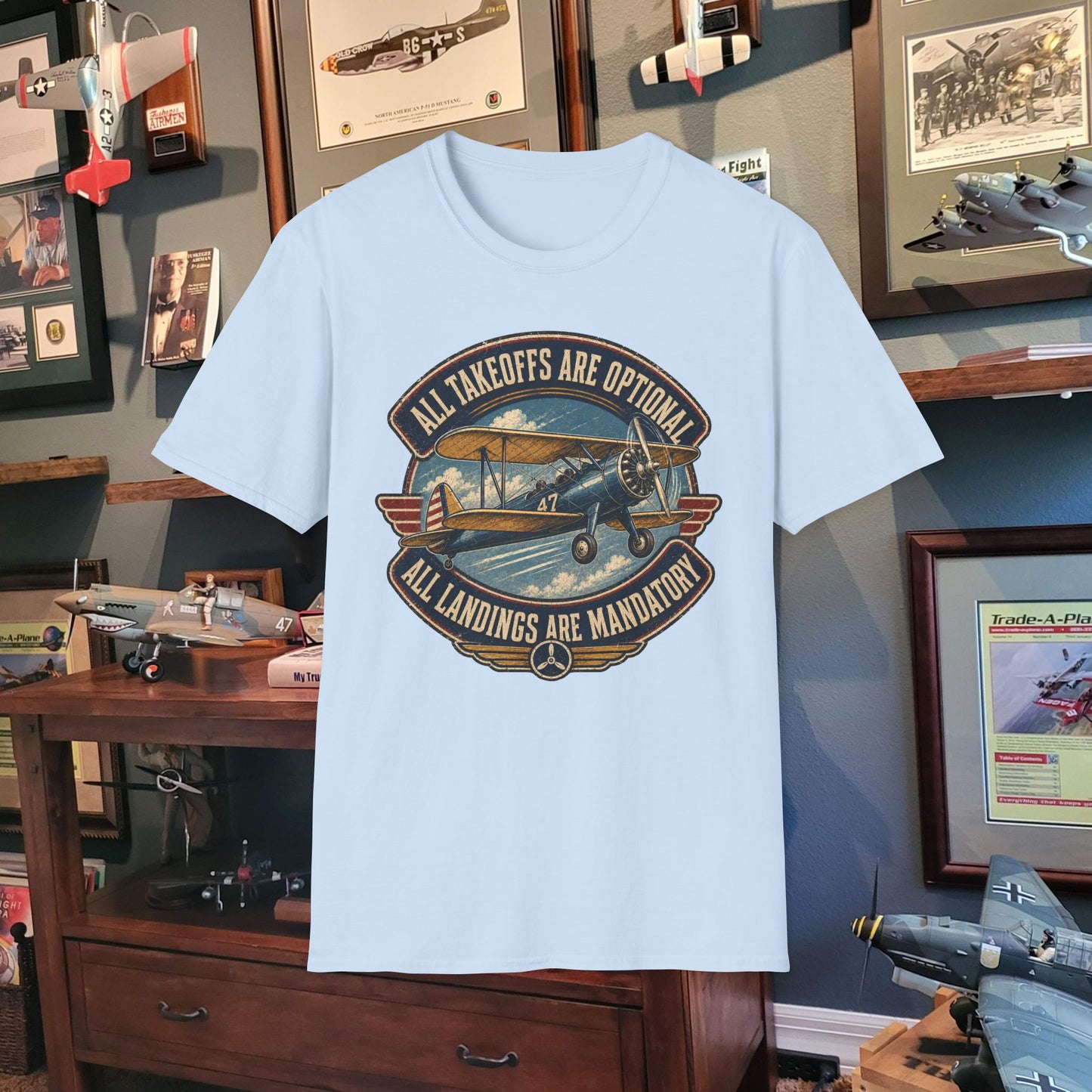 Aviation Graphic Tee — "All Takeoffs Are Optional, All Landings Are Mandatory"