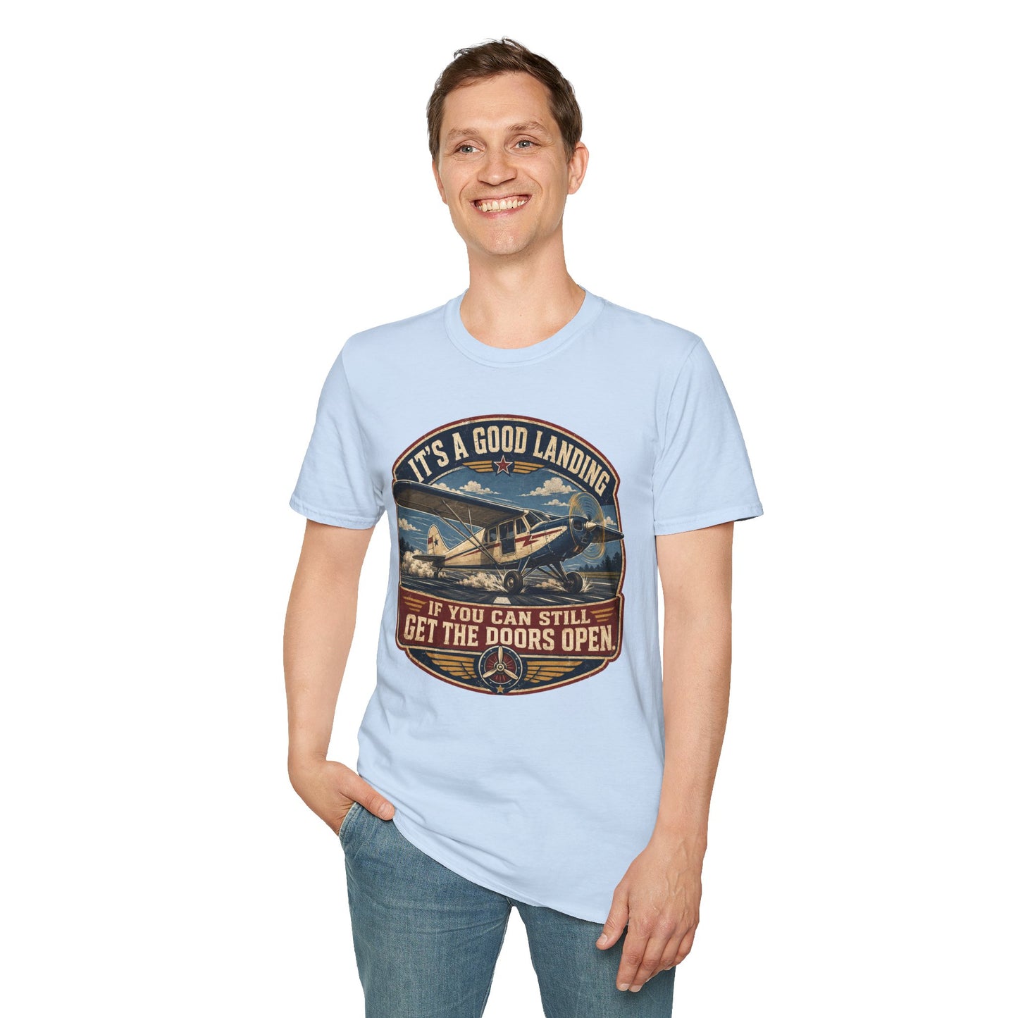 Aviation T-Shirt — “It’s a Good Landing” Vintage Airplane Pilot Tee