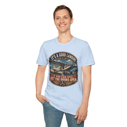 Aviation T-Shirt — “It’s a Good Landing” Vintage Airplane Pilot Tee