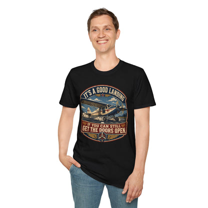 Aviation T-Shirt — “It’s a Good Landing” Vintage Airplane Pilot Tee