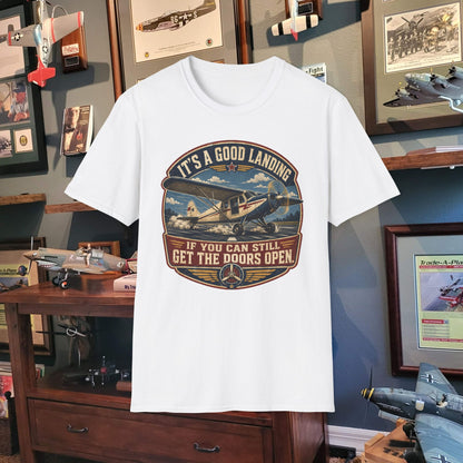 Aviation T-Shirt — “It’s a Good Landing” Vintage Airplane Pilot Tee