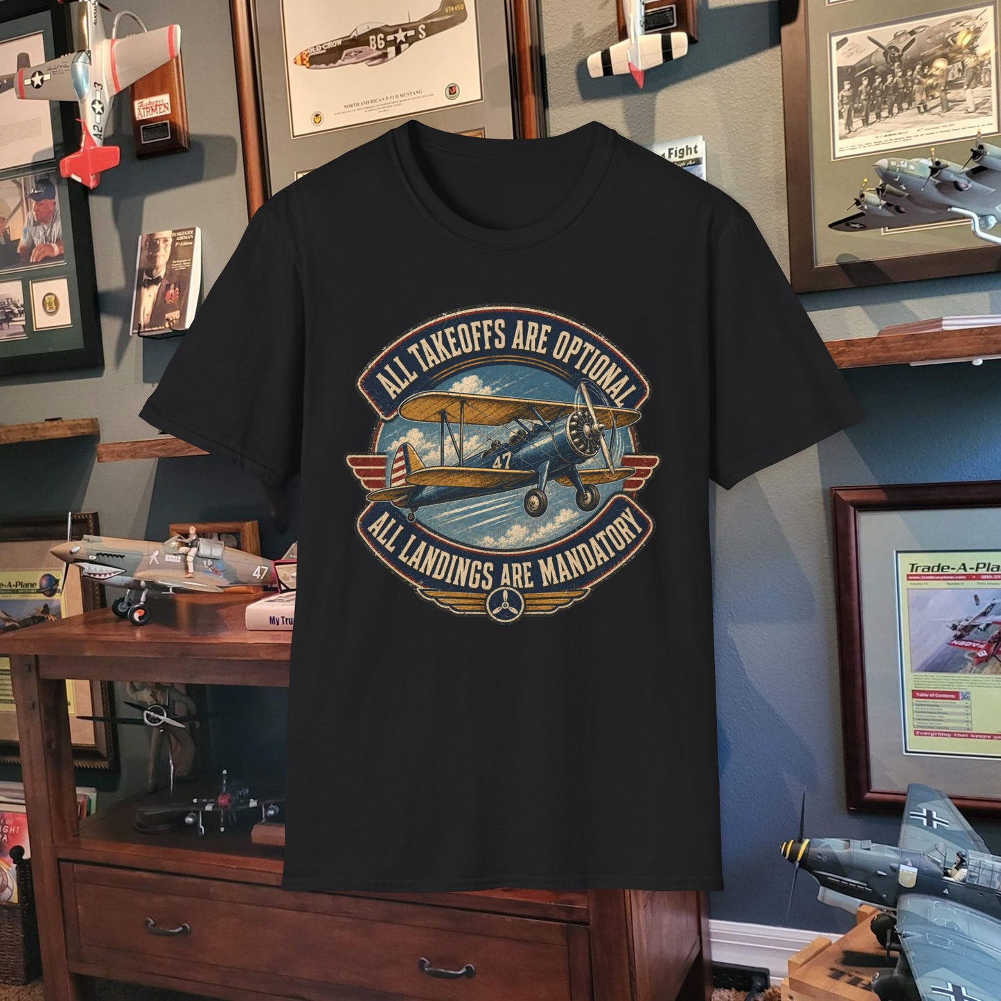 Aviation Graphic Tee — "All Takeoffs Are Optional, All Landings Are Mandatory"