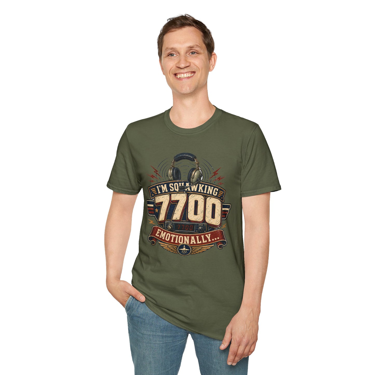 T‑Shirt — “I’m Squawking 7700 Emotionally” Retro Pilot/AvGeek Graphic Tee