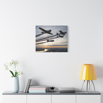 TIAN Team at Sunset Canvas Print — Tight Formation Planes Stretched Matte