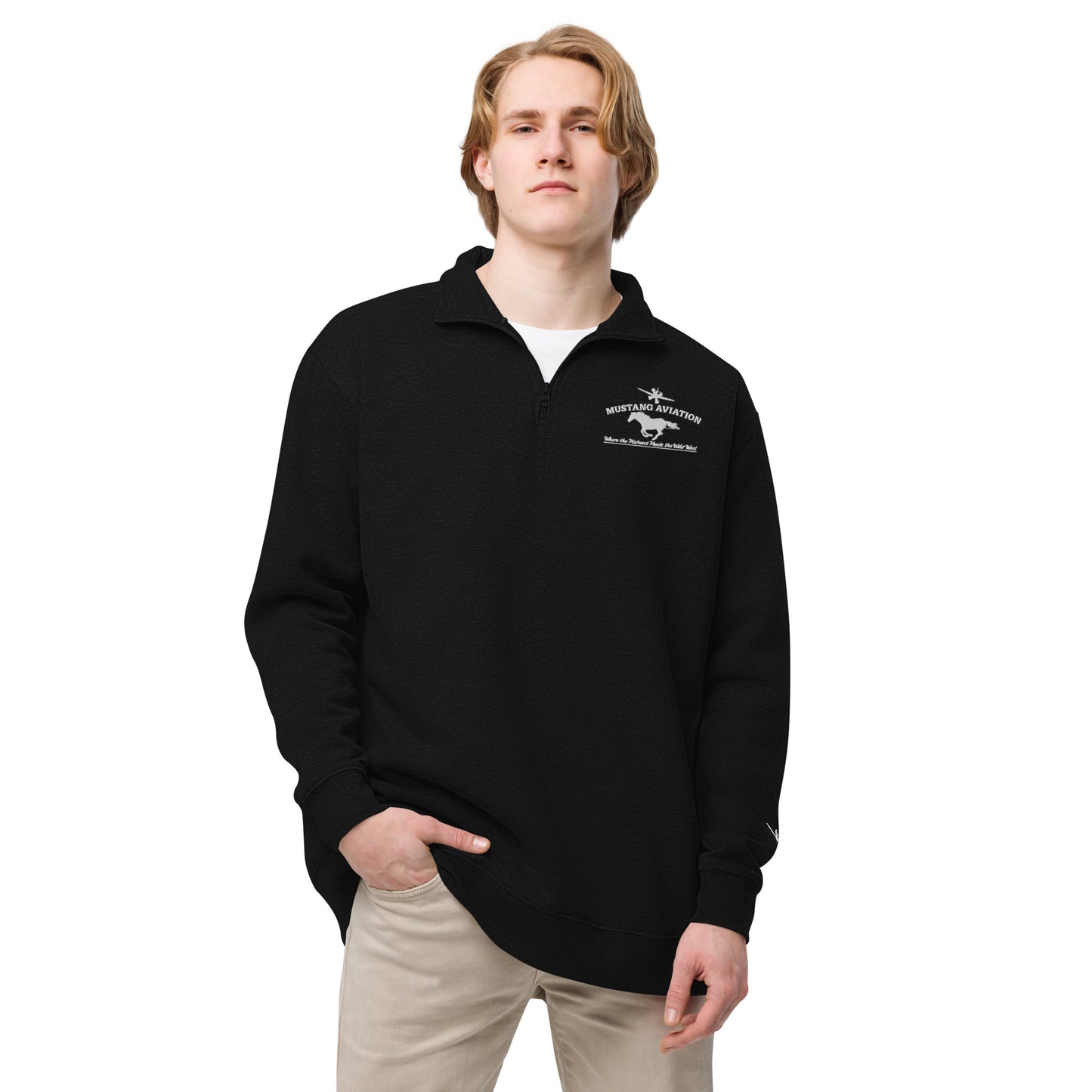 Mustang Aviation Unisex Dark Colors Embroidered fleece pullover