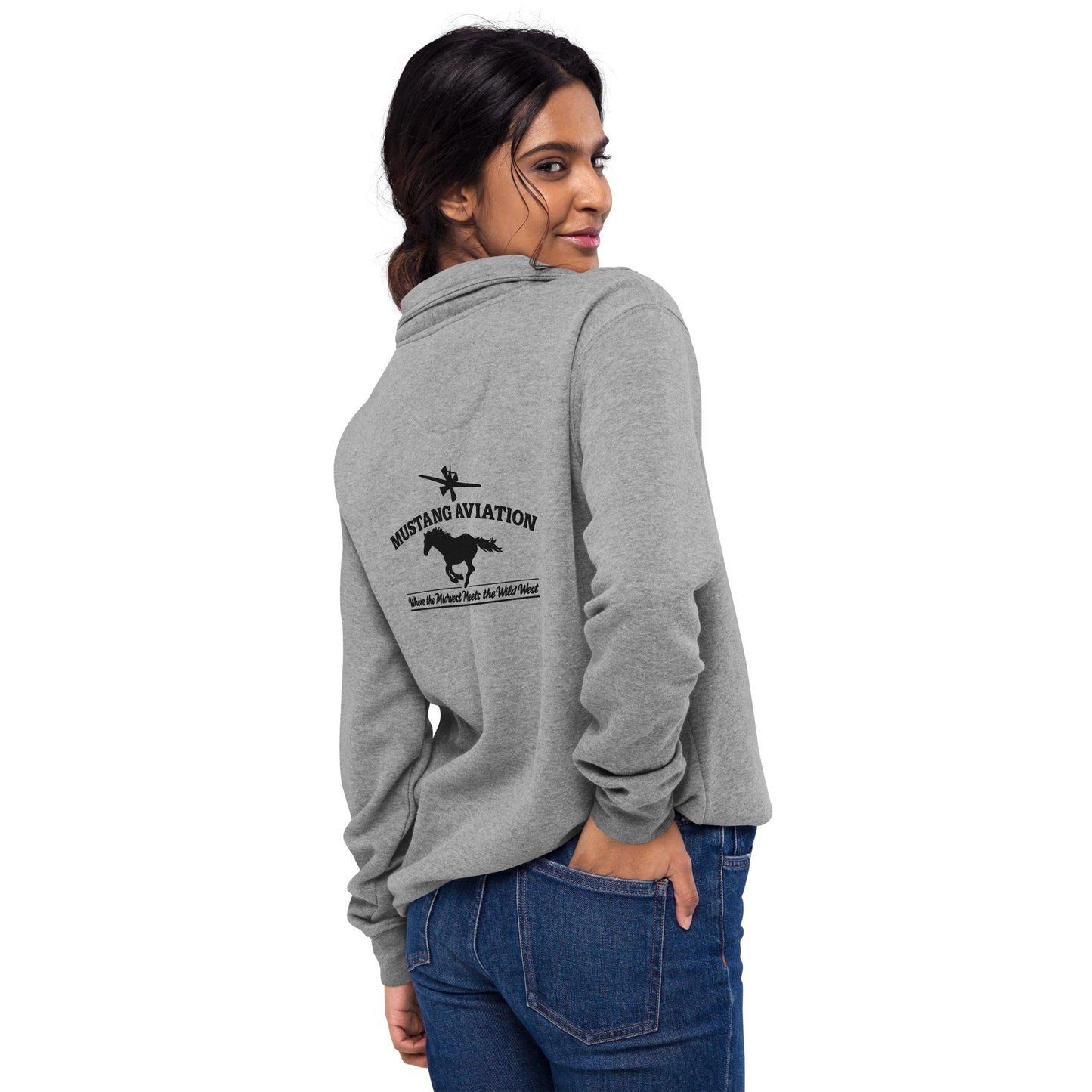 Mustang Aviation Unisex Gray Embroidered fleece pullover